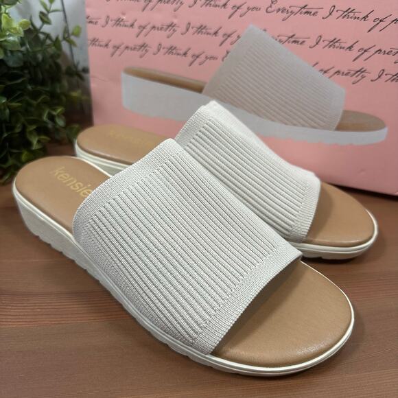 Kensie Women's Ellie Beige Knit Wedge Sandals Size 8 - Picture 2 of 7